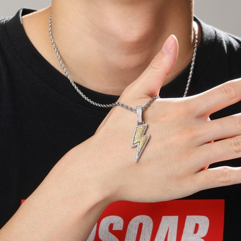 Jewelry Fashion Retro Full Zircon Lightning Necklace Men's Hip Hop Party Locomotive Accessories Pendant Necklace Jewelry