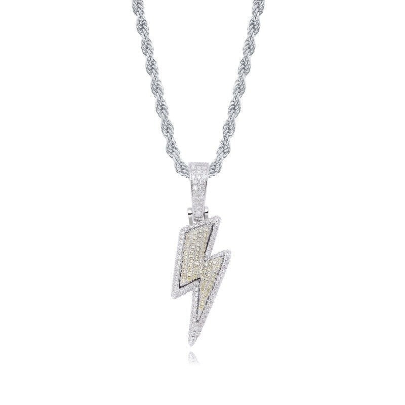 Jewelry Fashion Retro Full Zircon Lightning Necklace Men's Hip Hop Party Locomotive Accessories Pendant Necklace Jewelry