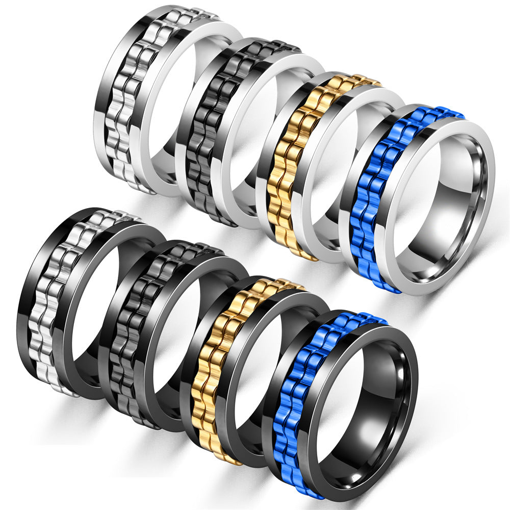 Anti-Stress Spinner Ring | Gear Design | Stainless Steel | 8 Colors | Sizes 6-13