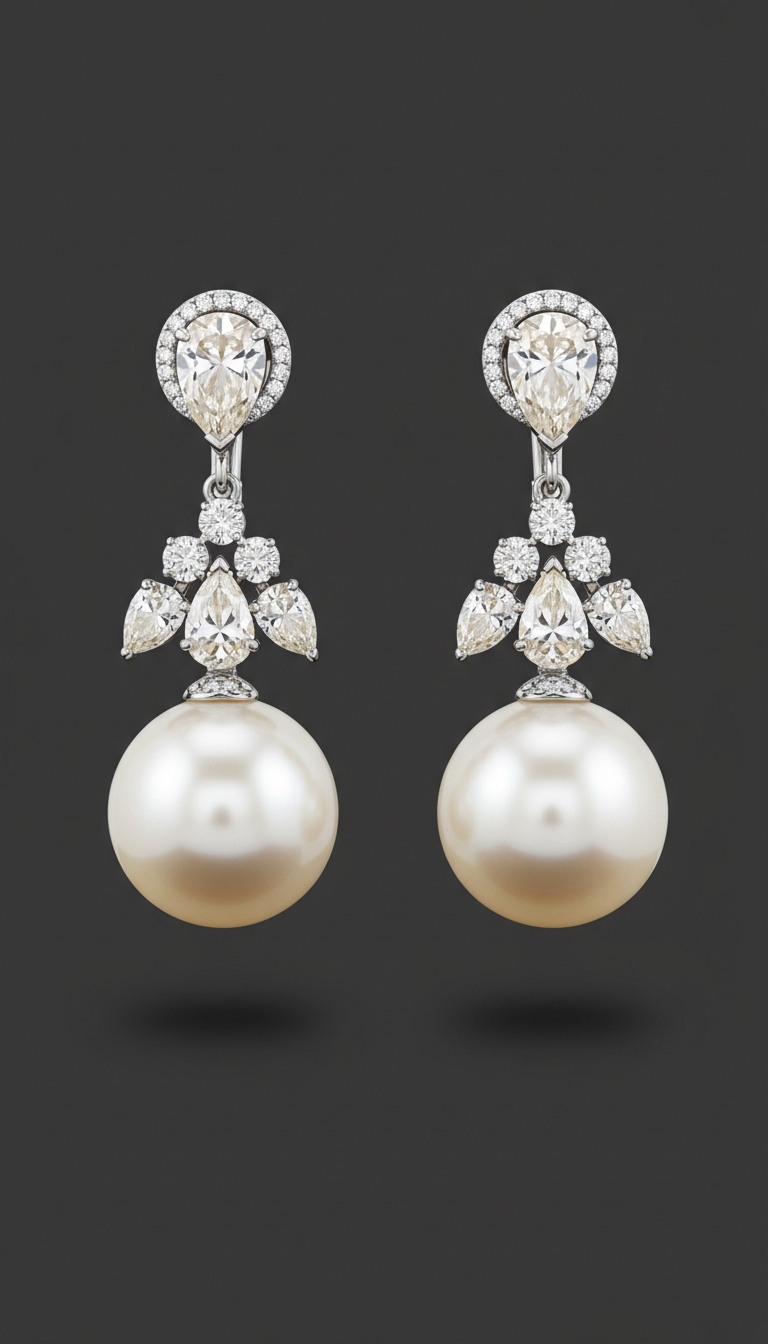 Set pendientes perla marfil y diamante