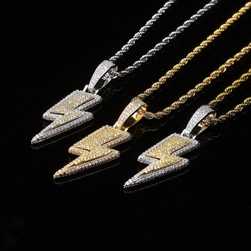 Jewelry Fashion Retro Full Zircon Lightning Necklace Men's Hip Hop Party Locomotive Accessories Pendant Necklace Jewelry