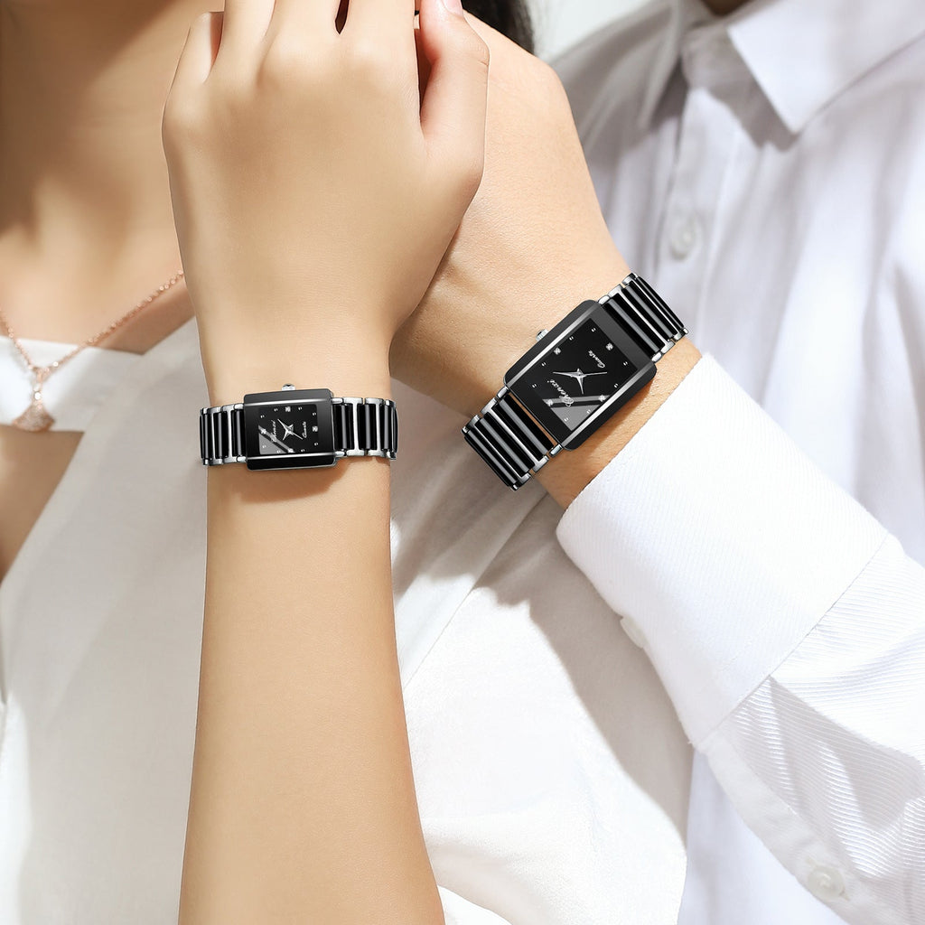 Couple's Square Quartz Watch | Ceramic Strap | His & Hers | 4 Color Sets | CHENXI