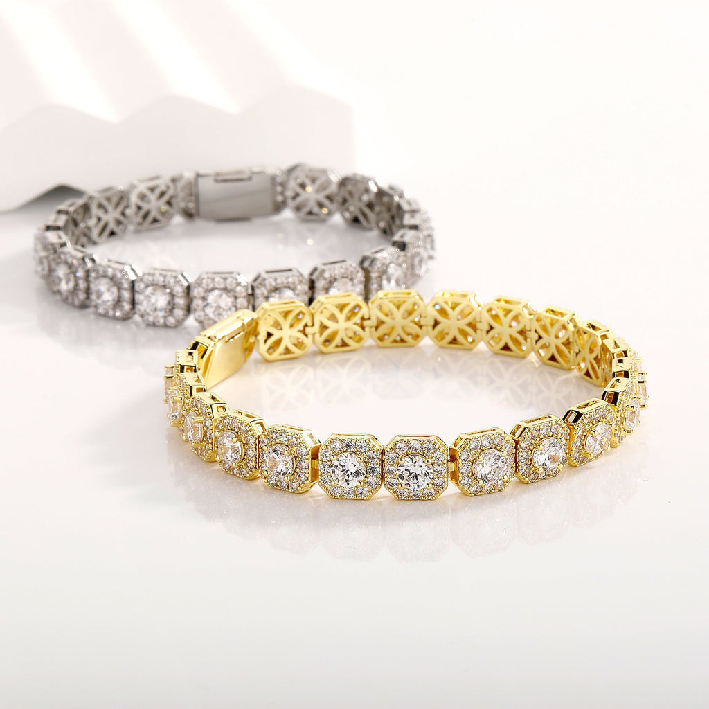 Fashion Trendy Ice Sugar Chain Cuban Chain Ice Sugar Link 5A Zircon Tennis Bracelet Flip Cover Men's Trendy Bracelet