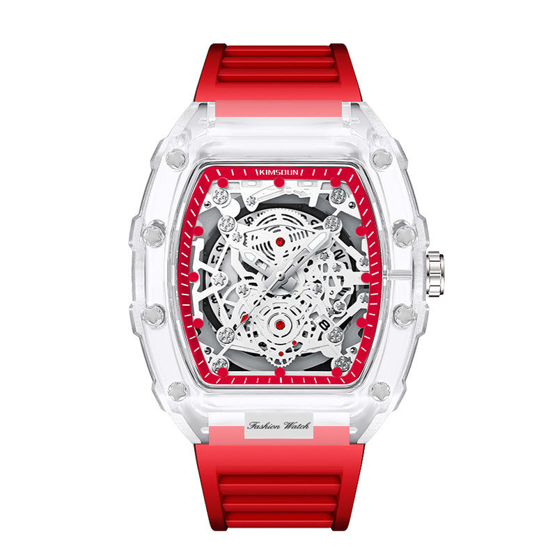 Barrel-Shaped Transparent Quartz Watch | Night Light | Calendar | 6 Bold Colors | Men's Fashion Watch