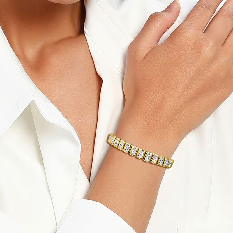 BLUEONE Square Full Zircon Tennis Bracelet for Men and Women, Elegant Hip Hop Jewelry Accessory
