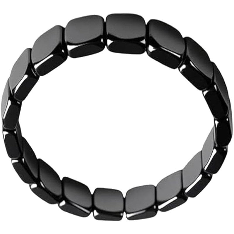 Cubed Black Onyx Bracelet for Men, Hematite Elastic Mix-and-Match Beaded Bracelet, Braided Adjustable Jewelry
