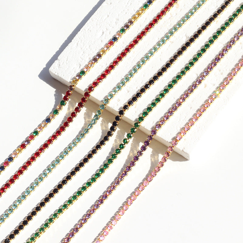 Colorful Zircon Bracelet | 3mm Copper | 7 Colors | Adjustable 33+7cm | Hip-Hop Women's Jewelry