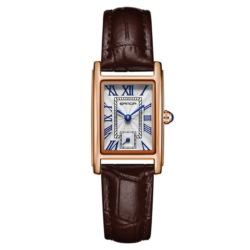 Women's Square Quartz Watch | Roman Numerals | Water Resistant | Steel & Leather Strap | 8 Colors