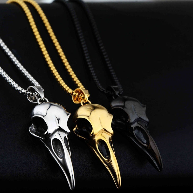 Crow Head Pendant Necklace | Titanium Steel | Silver, Gold & Black | 60-70cm Chain | Hip-Hop Unisex Jewelry