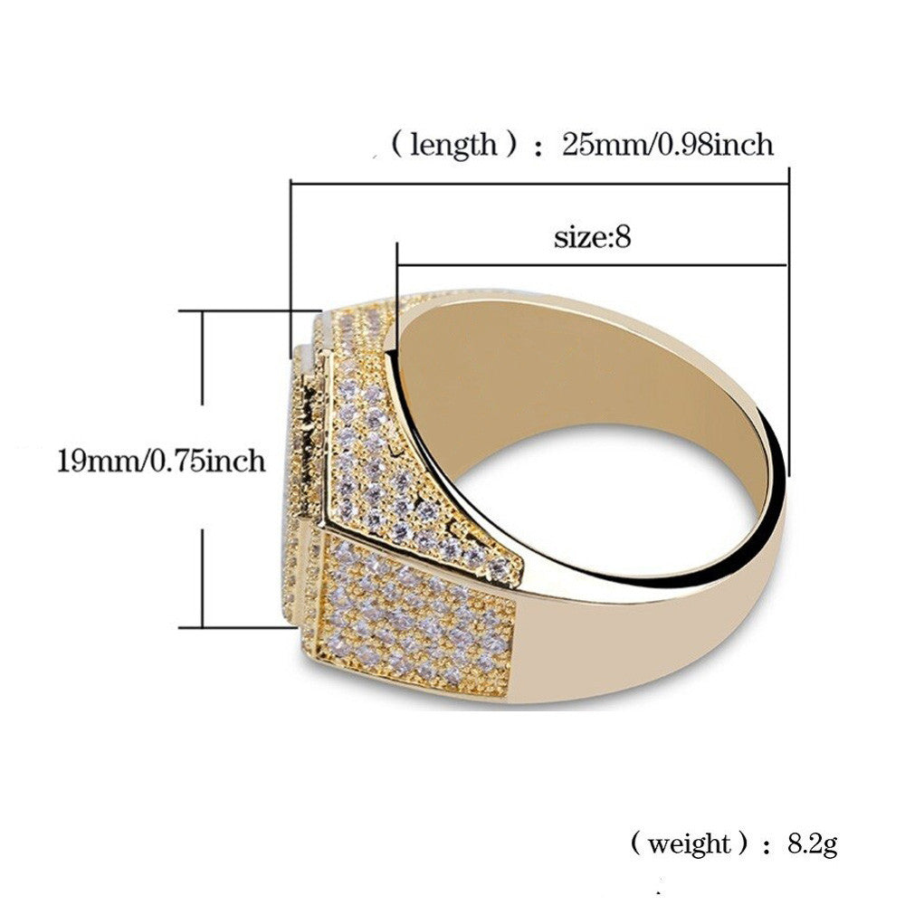 Hip Hop Fashion Rings Copper Gold Silver Color Iced Out Bling Micro Pave Cubic Zircon Geometry Ring Charms For Men gift