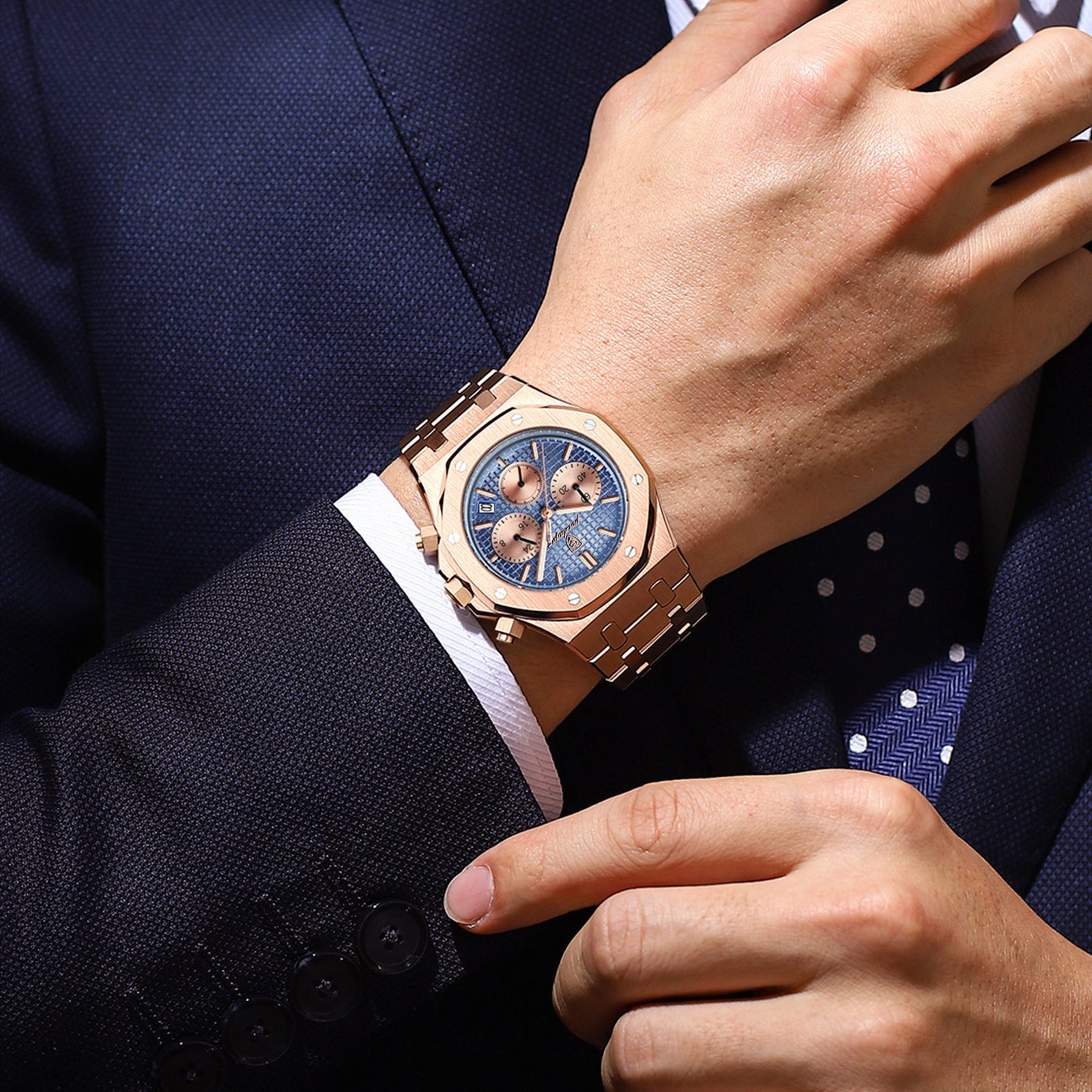 POEDAGAR 926 Men's Chronograph Watch | Stainless Steel | 42mm | 10 Styles | Rose Gold, Silver & Black