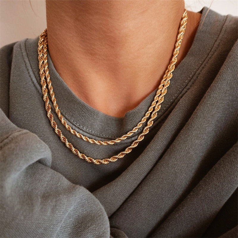 Twisted Chain Necklace | Stainless Steel | Silver, Gold & Rose Gold | 3mm & 4mm | Women's Fashion