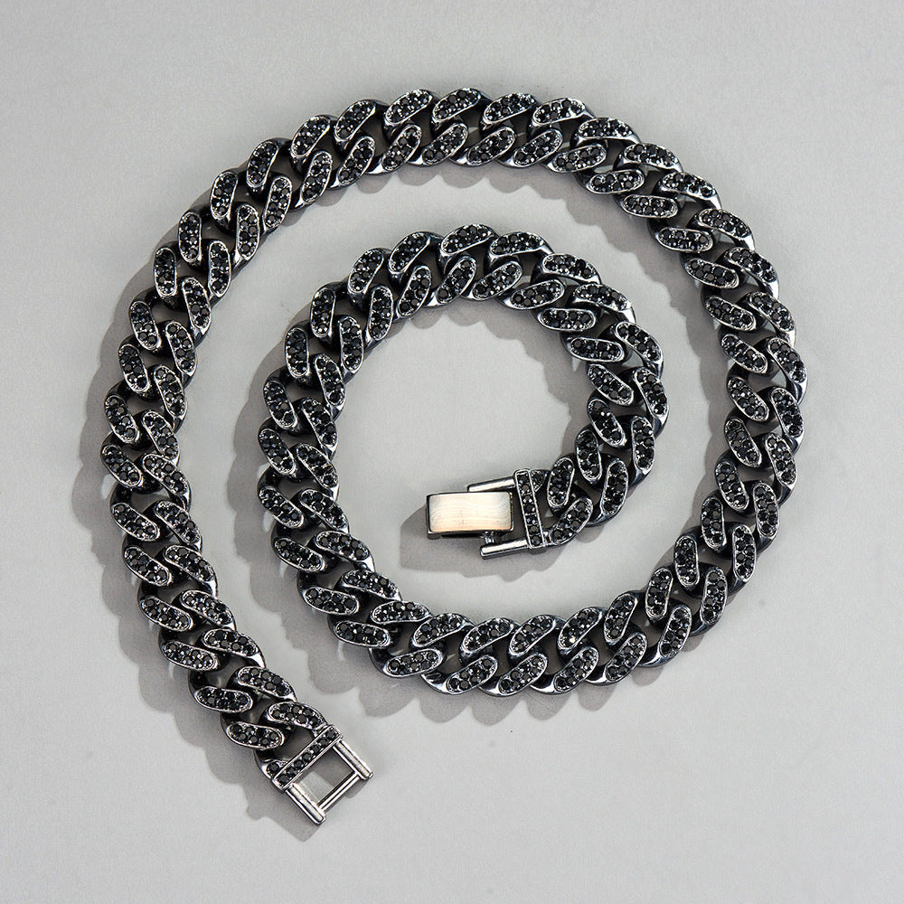 Cadena Cubana 13mm Strass Negro