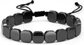 Cubed Black Onyx Bracelet for Men, Hematite Elastic Mix-and-Match Beaded Bracelet, Braided Adjustable Jewelry