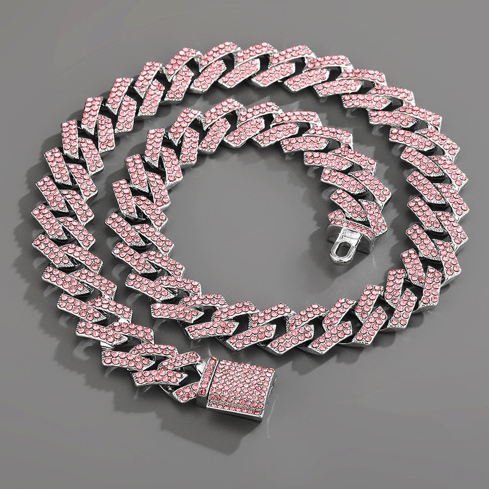 Cadena Cubana 15mm Azul y Rosa Aleación