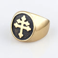 Retro Cross Ring | Stainless Steel | Gold & Black or Steel Gray | Sizes 7-14