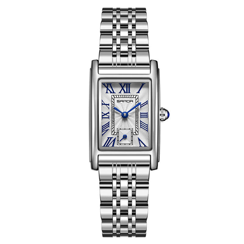 Women's Square Quartz Watch | Roman Numerals | Water Resistant | Steel & Leather Strap | 8 Colors