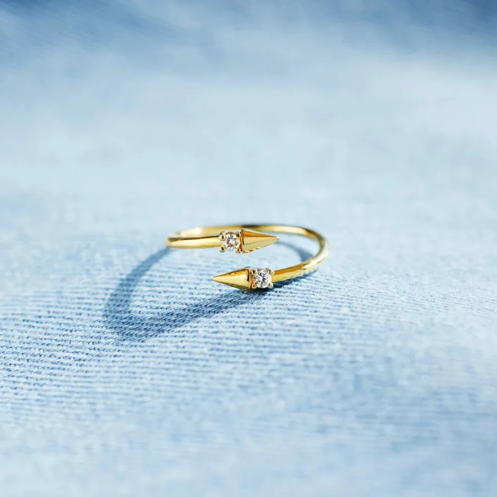 925 Sterling Silver Bypass Ring with Zircon | Gold-Plated Open Ring