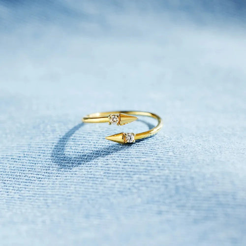 925 Sterling Silver Bypass Ring with Zircon | Gold-Plated Open Ring