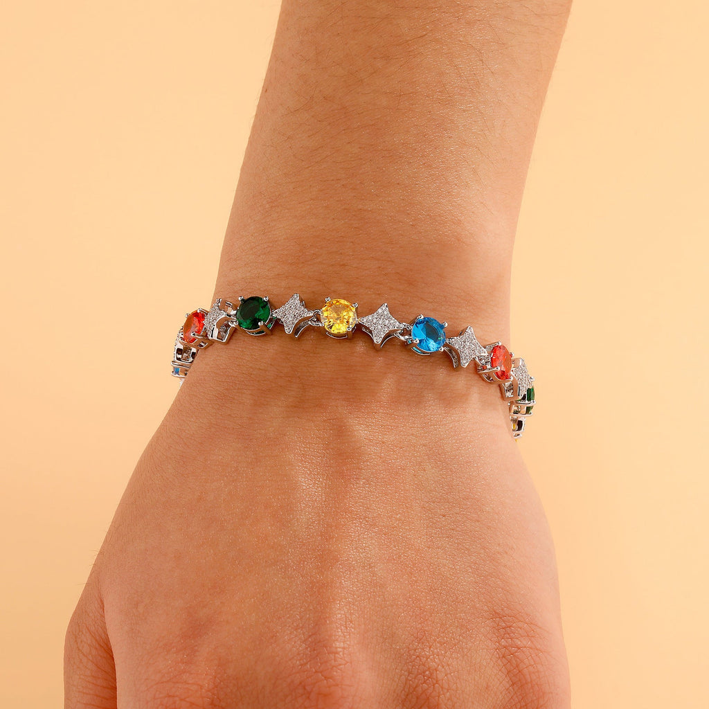 4MM Tennis Chain, 6MM Copper Zirconia Star Hip-hop Necklace, 8MM Starburst Bracelet Anklet, Factory
