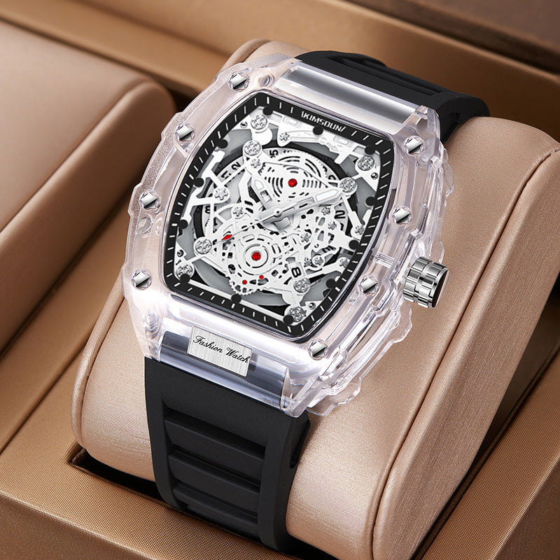 Barrel-Shaped Transparent Quartz Watch | Night Light | Calendar | 6 Bold Colors | Men's Fashion Watch