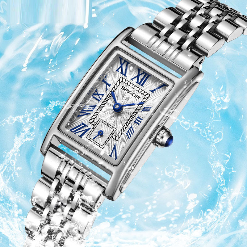 Women's Square Quartz Watch | Roman Numerals | Water Resistant | Steel & Leather Strap | 8 Colors