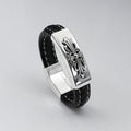 CH Croix Crusader Flower Leather Bracelet, Thai Silver Cross Bracelet, Vintage Distressed Style, Unisex Couple Bracelet