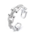 Micro Zircon Chain Ring | Adjustable | White Gold & Yellow Gold | Women's Jewelry