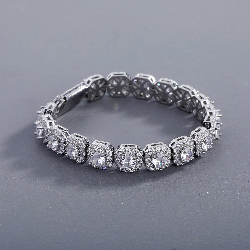 Fashion Trendy Ice Sugar Chain Cuban Chain Ice Sugar Link 5A Zircon Tennis Bracelet Flip Cover Men's Trendy Bracelet