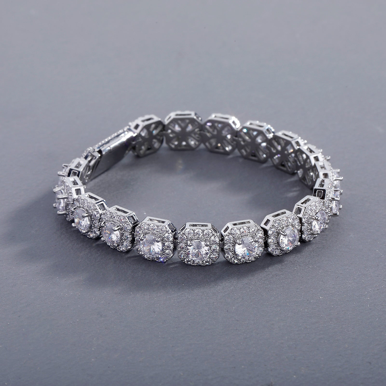 Fashion Trendy Ice Sugar Chain Cuban Chain Ice Sugar Link 5A Zircon Tennis Bracelet Flip Cover Men's Trendy Bracelet