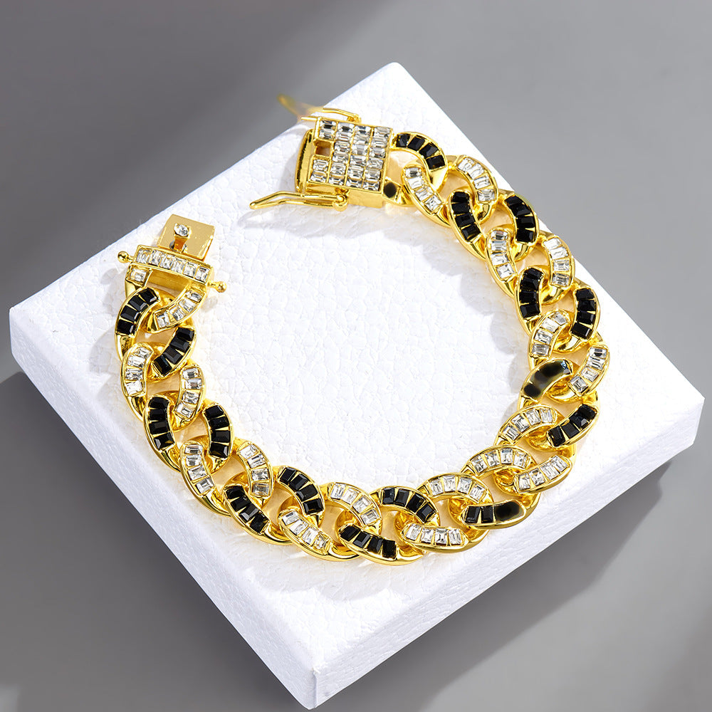 Cadena Cubana 13mm Strass Negro