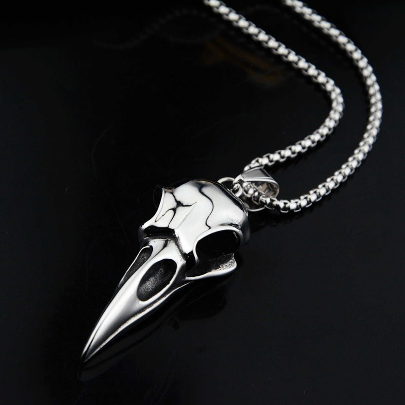Crow Head Pendant Necklace | Titanium Steel | Silver, Gold & Black | 60-70cm Chain | Hip-Hop Unisex Jewelry