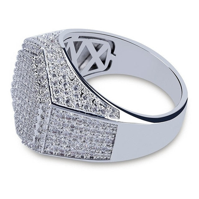 Hip Hop Fashion Rings Copper Gold Silver Color Iced Out Bling Micro Pave Cubic Zircon Geometry Ring Charms For Men gift