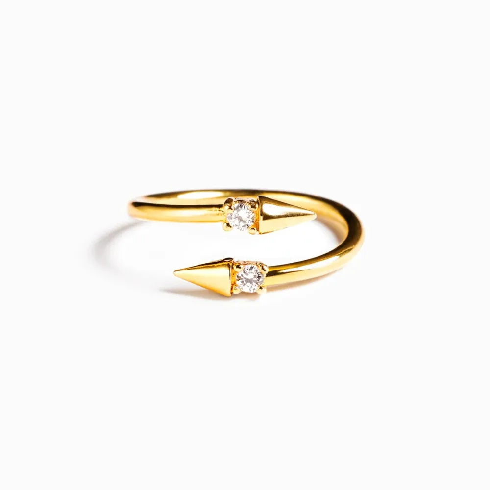 925 Sterling Silver Bypass Ring with Zircon | Gold-Plated Open Ring