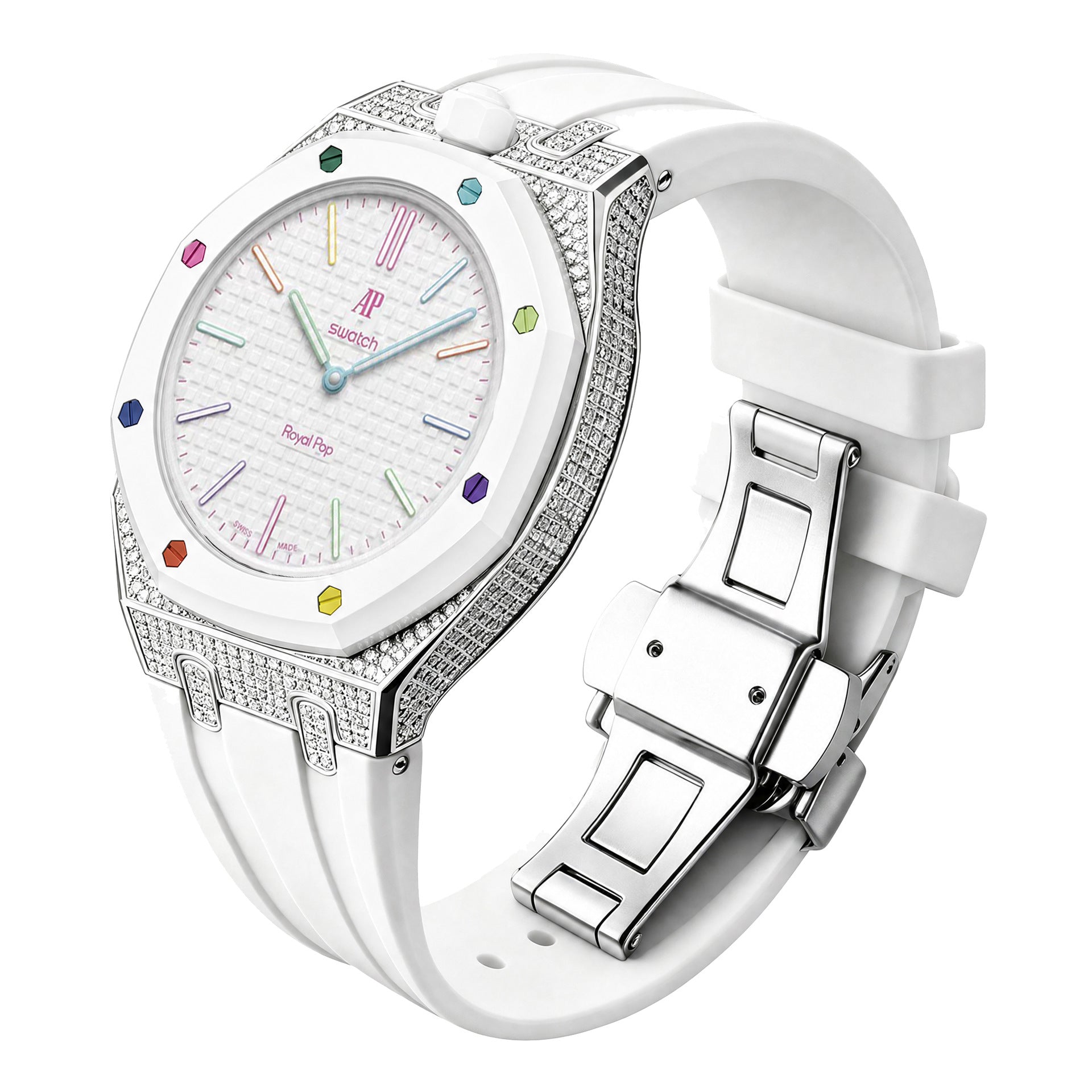 AP Collaboration Swatch Diamond-Encrusted Stainless Steel Royal Oak Royal Pop Modified Case Set