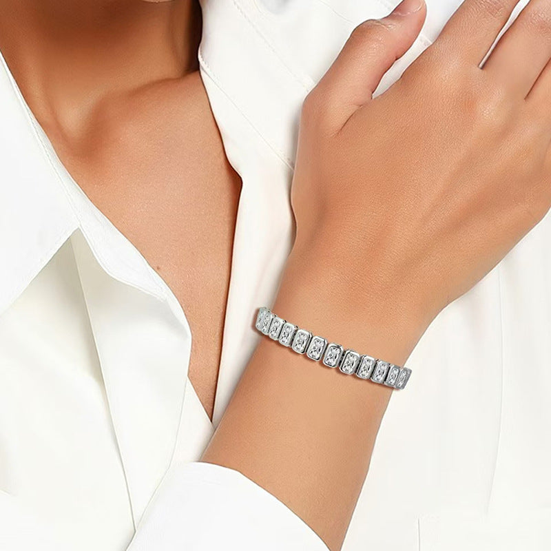 BLUEONE Square Full Zircon Tennis Bracelet for Men and Women, Elegant Hip Hop Jewelry Accessory