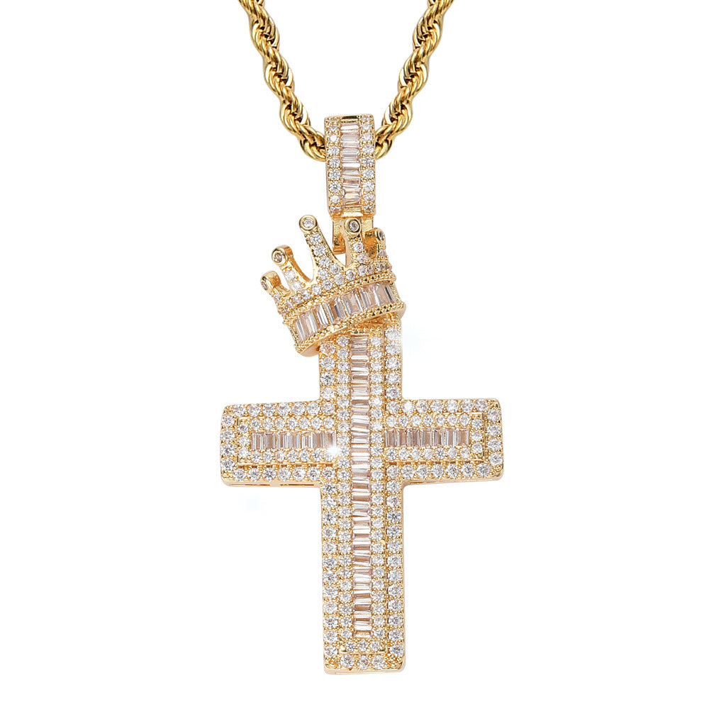Crown & Cross Pendant | Hip-Hop Streetwear | Gold or Silver | Men's Jewelry