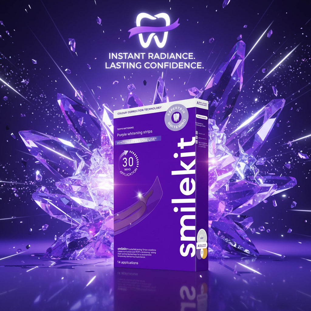 V34 Purple Teeth Whitening Strips in Small Purple Box