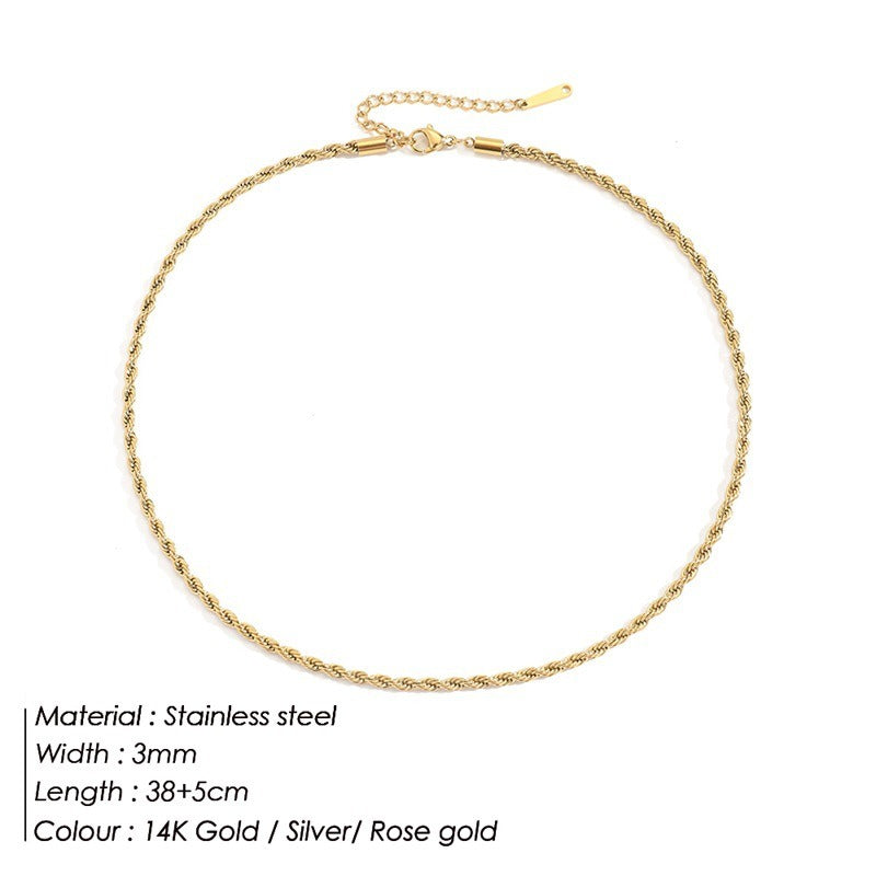 Twisted Chain Necklace | Stainless Steel | Silver, Gold & Rose Gold | 3mm & 4mm | Women's Fashion