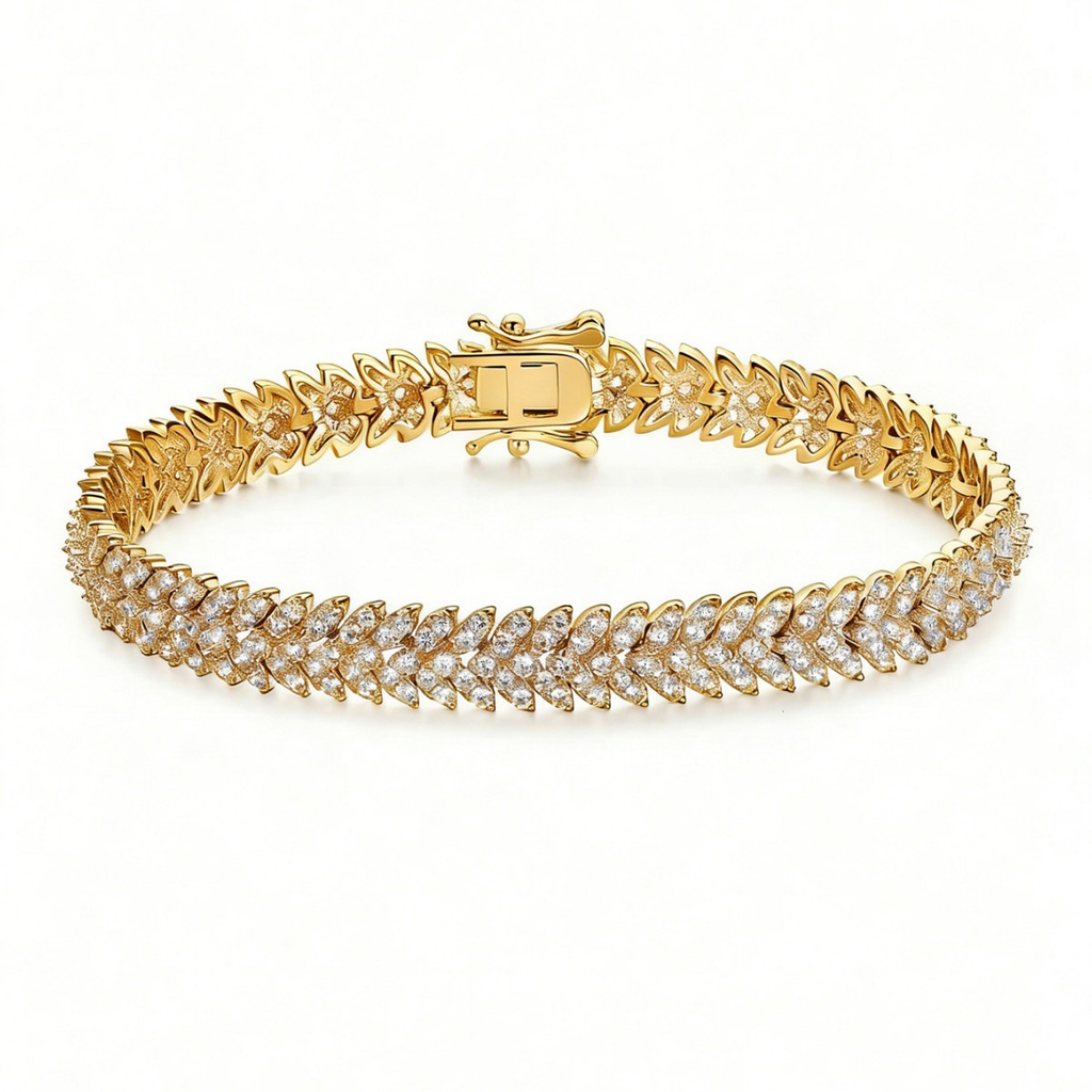 Fashion Chain Bracelet with Fishbone Zircon, Gold and Silver, Elegant Full Diamond Tennis Bracelet for Women, Mother's Day Gift