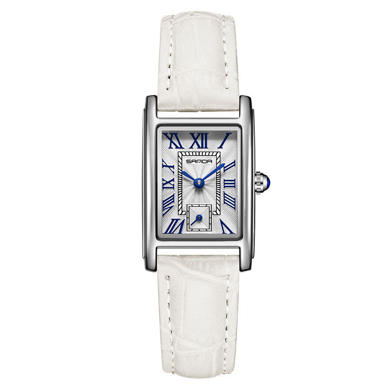 Women's Square Quartz Watch | Roman Numerals | Water Resistant | Steel & Leather Strap | 8 Colors