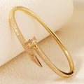 High Version V Gold Classic Full Rhinestone Stud Bracelet with Diamond-Encrusted Ends, Thick 18K Rose Gold Plated, Luxury Couple Bracelet