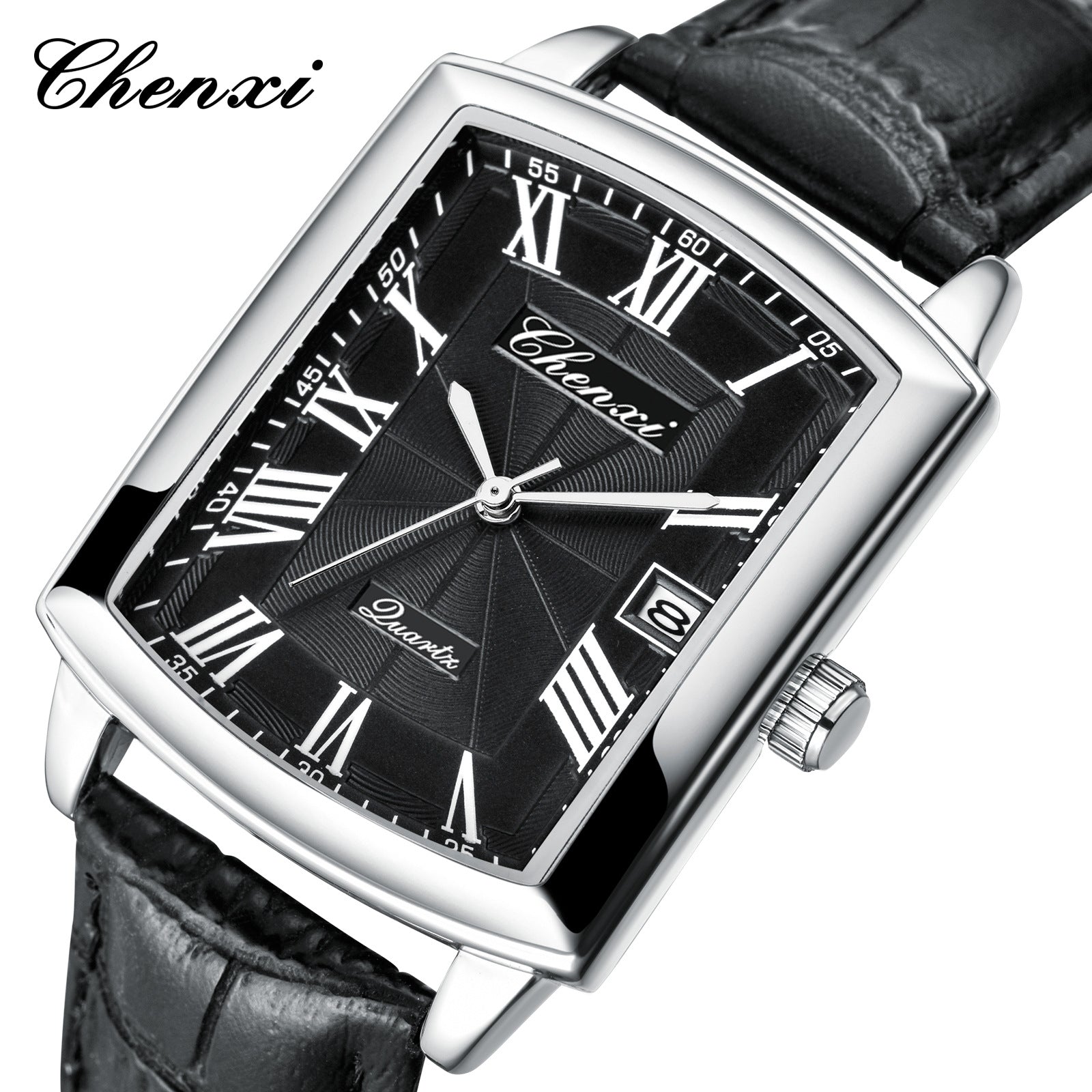 Couple's Casual Rectangular Watch | Genuine Leather Strap | Calendar & Night Light | His & Hers | CHENXI