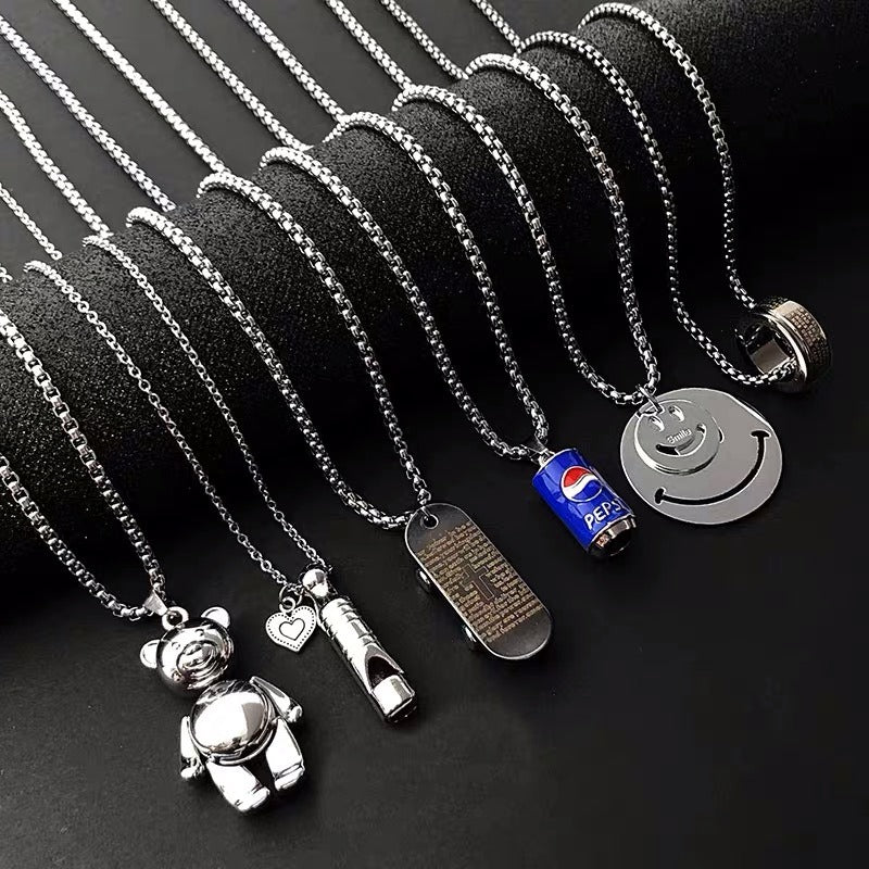 Hip-Hop Animal Pendant Necklace | Titanium Steel Box Chain | Vintage Finish | 51-80cm | Unisex | 80+ Designs