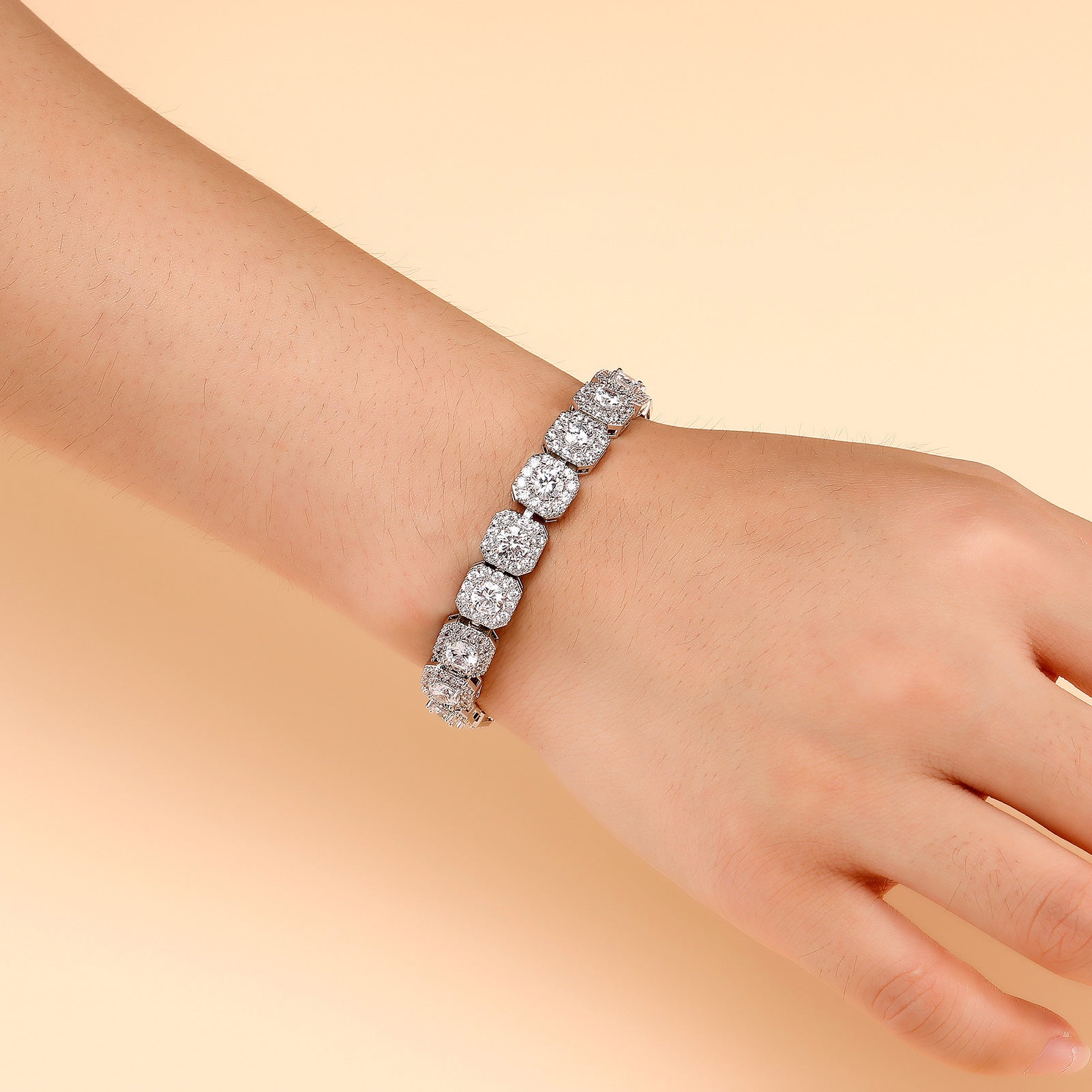 Fashion Trendy Ice Sugar Chain Cuban Chain Ice Sugar Link 5A Zircon Tennis Bracelet Flip Cover Men's Trendy Bracelet