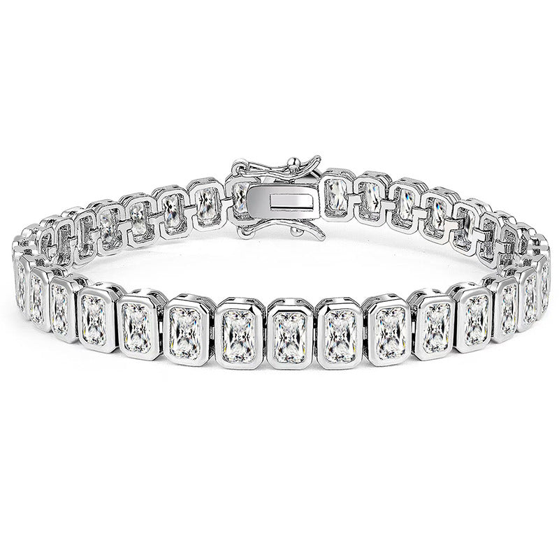 BLUEONE Square Full Zircon Tennis Bracelet for Men and Women, Elegant Hip Hop Jewelry Accessory