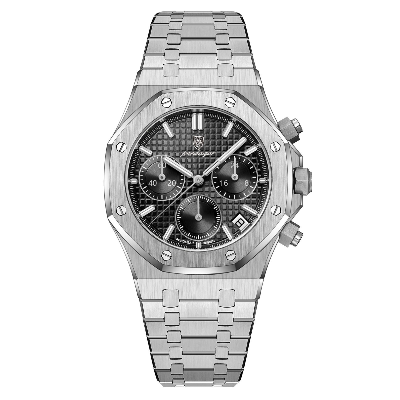 POEDAGAR 926 Men's Chronograph Watch | Stainless Steel | 42mm | 10 Styles | Rose Gold, Silver & Black