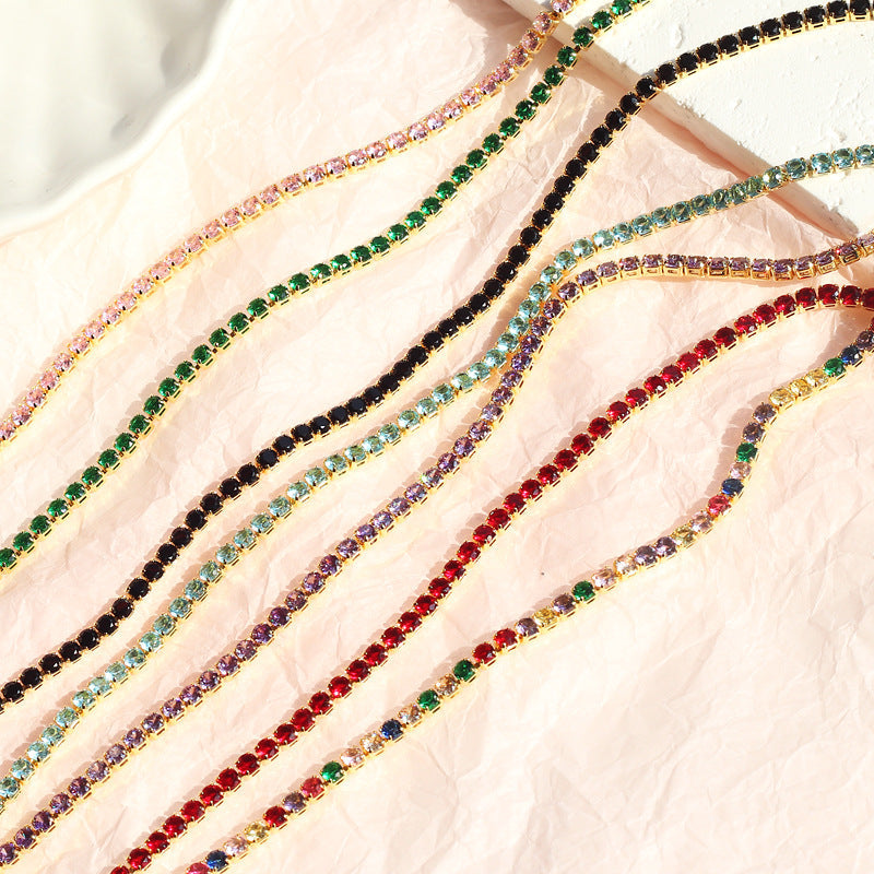 Colorful Zircon Bracelet | 3mm Copper | 7 Colors | Adjustable 33+7cm | Hip-Hop Women's Jewelry