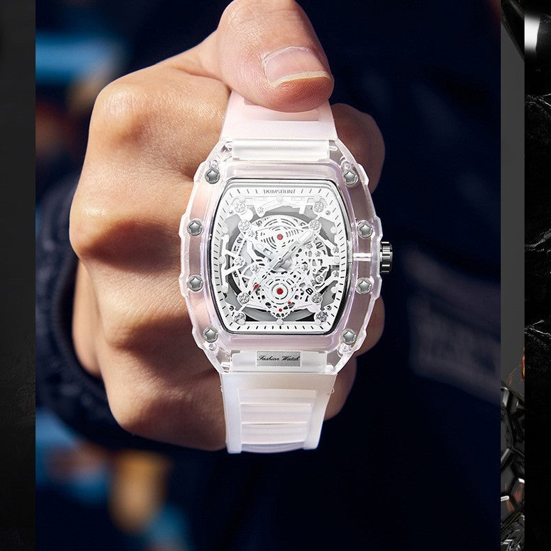 Barrel-Shaped Transparent Quartz Watch | Night Light | Calendar | 6 Bold Colors | Men's Fashion Watch