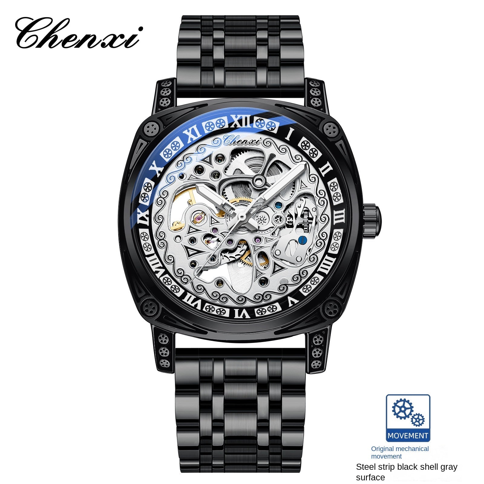 Men's Vintage Skeleton Mechanical Watch | Engraved | Leather or Steel Strap | 42mm | 6 Styles